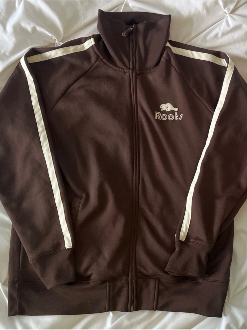 Roots Men’s Track Jacket Brown & Cream Medium